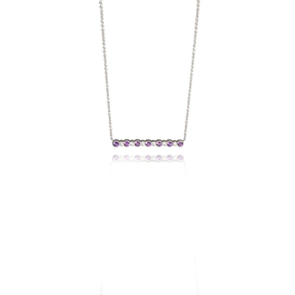 14k White Gold My Story Diamond & Amethyst Pendant, .07 Ctw